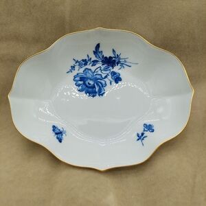 Meissen Bowl Hand Painted Blue Flowers Insects Germany Crossed Swords Rare